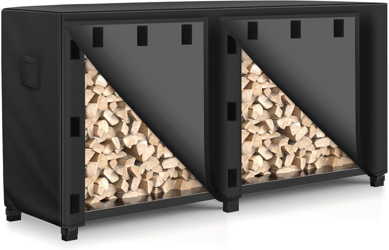 WLEAFJ 8 foot Outdoor Firewood Rack Cover Waterproof, Log Rack Cover, Wood Cover for Log Holder, 96" W x 24" D x 41" H, Black - Image 1